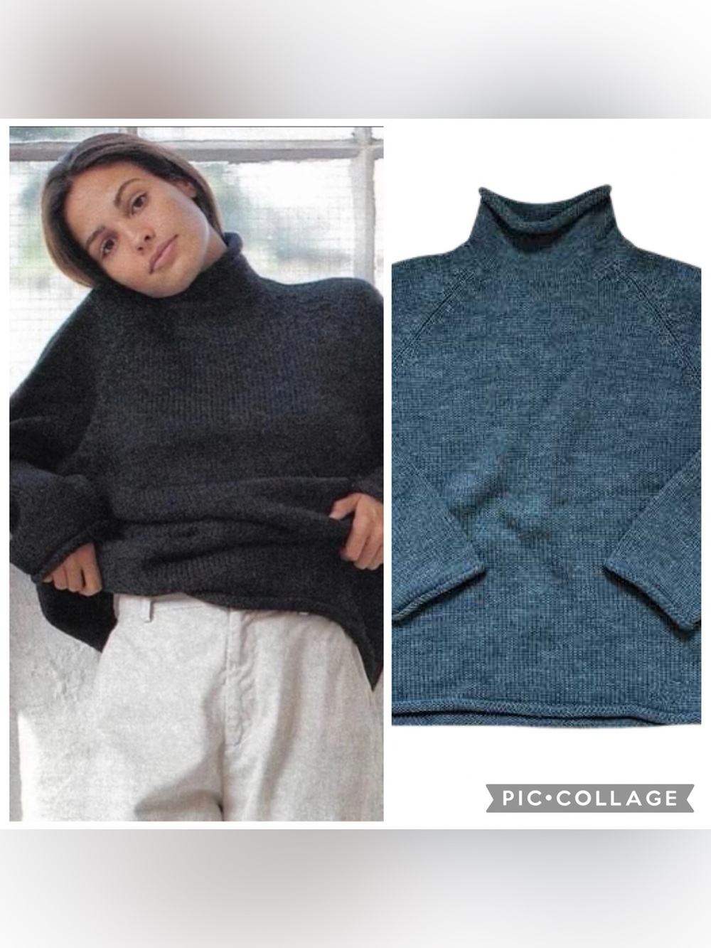 J. Crew Vintage Wool Rollneck Roll Neck Grey Pullover Sweater Chunky L